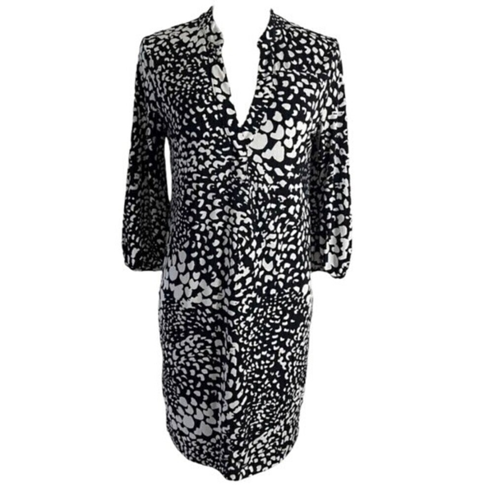 Women's Banana Republic V-Neck 3/4 black white Sleeve Shift Dress Size XS.